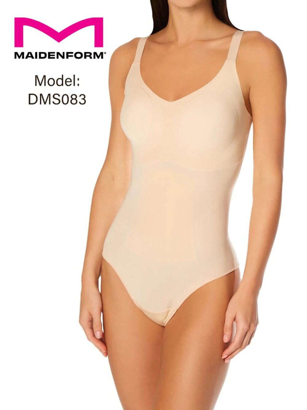 Maidenform Power Players Thong Shapewear Bodysuit Nude Beige Size L DMS083